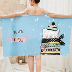 Cartoon Animal Pattern Bath Towel - Microfiber Bath Skirt for Adults