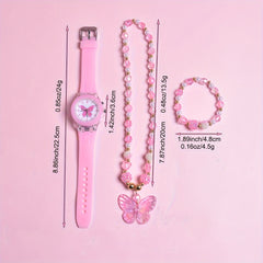 Silicone Strap Quartz Watch for Girls with Butterfly Design