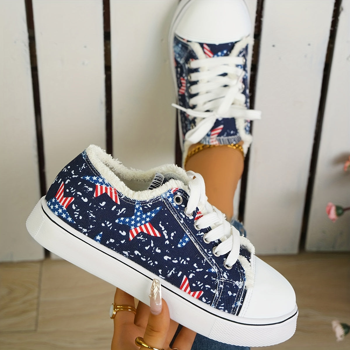 Women's Star Flag Pattern Canvas Sneakers for 4th of July