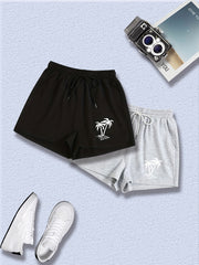 2 Pack Women's Plus Casual Shorts Set Coconut Tree Print