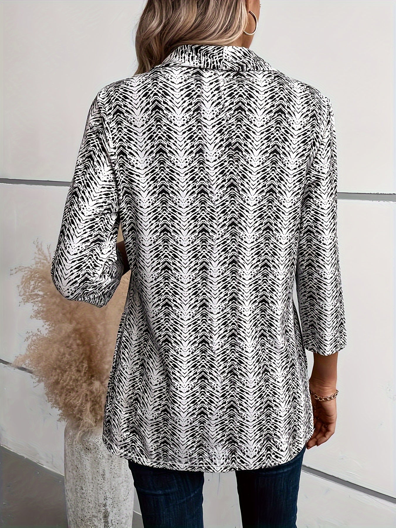  Chevron Print Open Front Cardigan