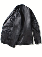 PU Blazer Jacket: Men's Casual Button Up Leather Jacket