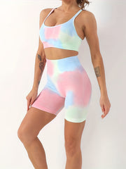 Tie Dye Quick Dry Yoga Shorts High Waist Tummy Control Sports Activewear