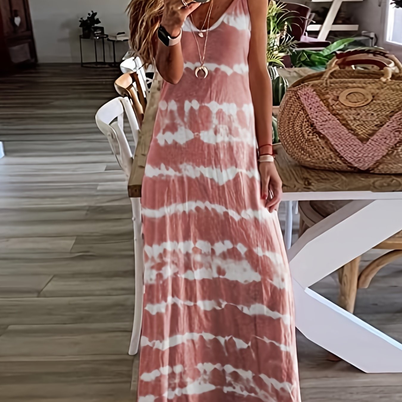  Tie Dye Strip Cami Maxi Dress Women's Plus