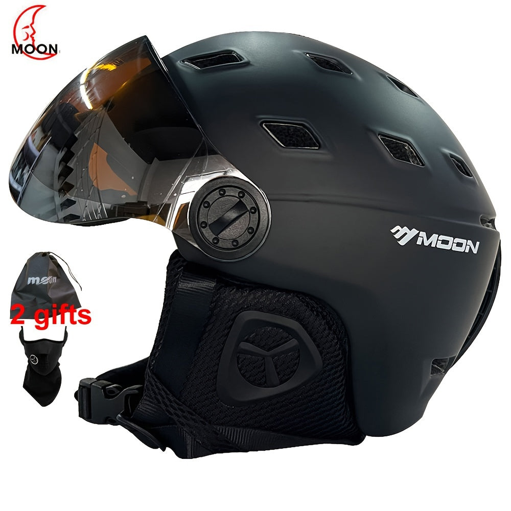 MOON Skiing Helmet With Goggles PC EPS High Ski Helmet Outdoor Snowboard
