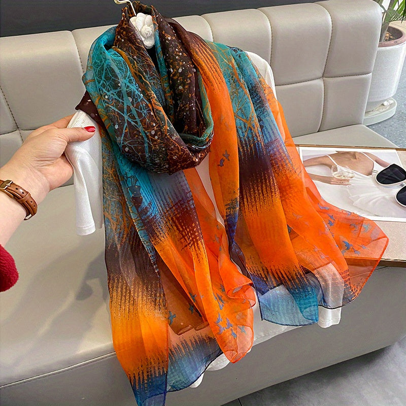 Landscape Printed Shawl Lightweight Breathable Shawl Wrap Sunscreen Gauze Scarf
