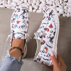 Women's Cartoon Print Canvas Shoes Casual Slip On Lightweight Walking Shoes