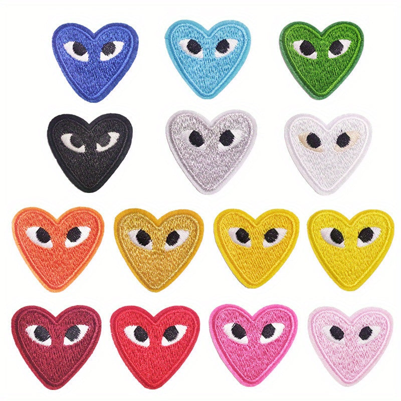 14pcs Colorful Heart Iron On Patches Sew On Embroidered Applique