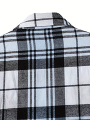  Plaid Print Long Sleeve Button Up Collar Shirt