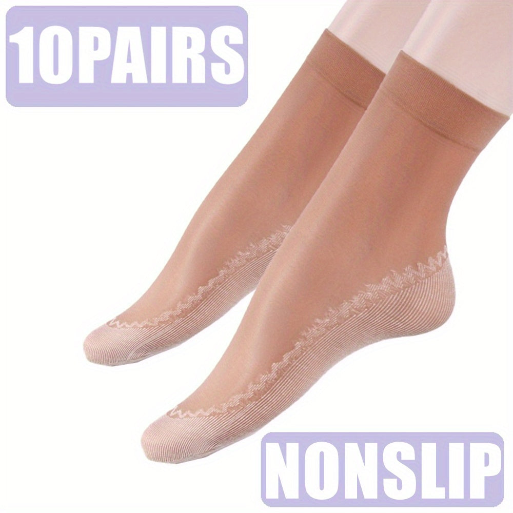 10 Pairs Thin Transparent Non-slip Short Socks Women's Stockings