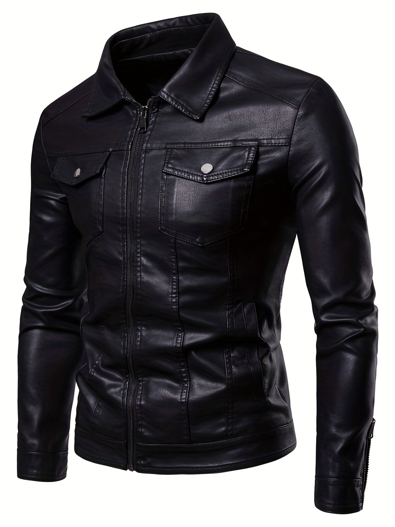 PU Biker Jacket Men's Zip Up Faux Leather Spring Fall