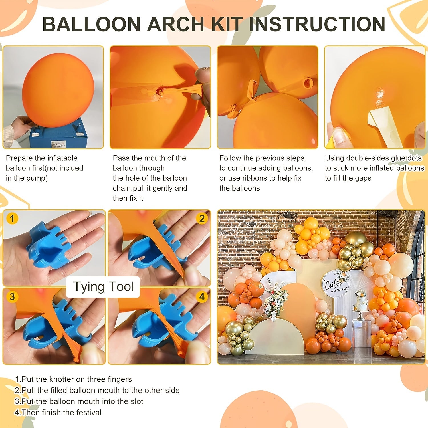 Orange & Yellow Balloon Garland Arch Kit for Baby Shower Birthday Party