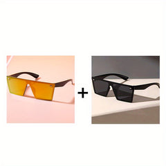 Y2K Flat Top Rimless Shield Sunglasses for Women Men