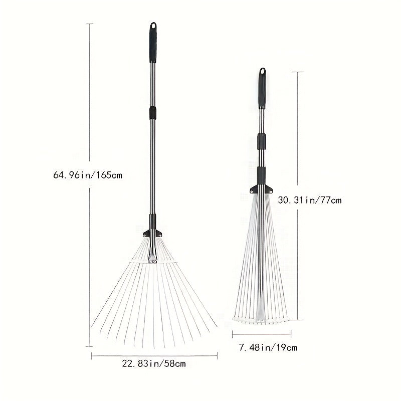 Adjustable Garden Rake Folding Leaf Rake Tool Extendable from 7.5-22 Inch