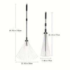 Adjustable Garden Rake Folding Leaf Rake Tool Extendable from 7.5-22 Inch
