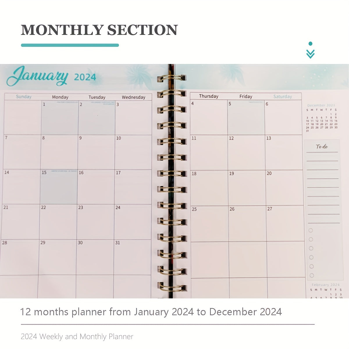 A5 Monthly Planner Jan-Dec Daily & Weekly Agenda