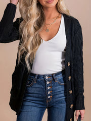  Solid Cable Button Up Cardigan