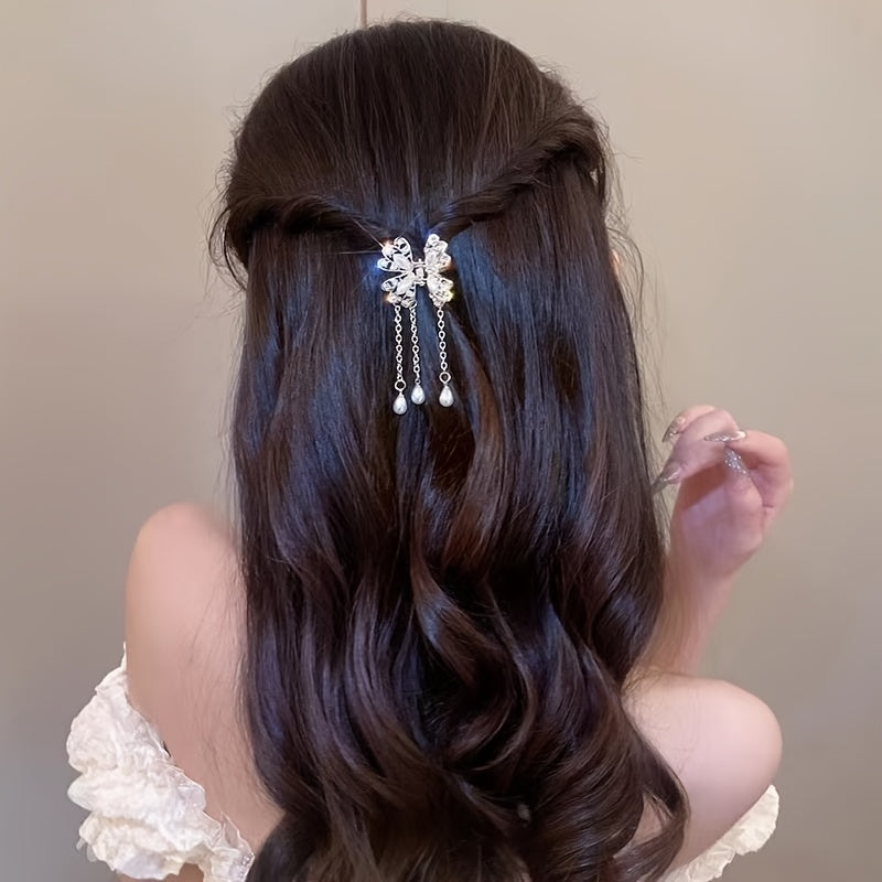 Rhinestone Butterfly Tassel Hair Claw Clip Bow Hairclip