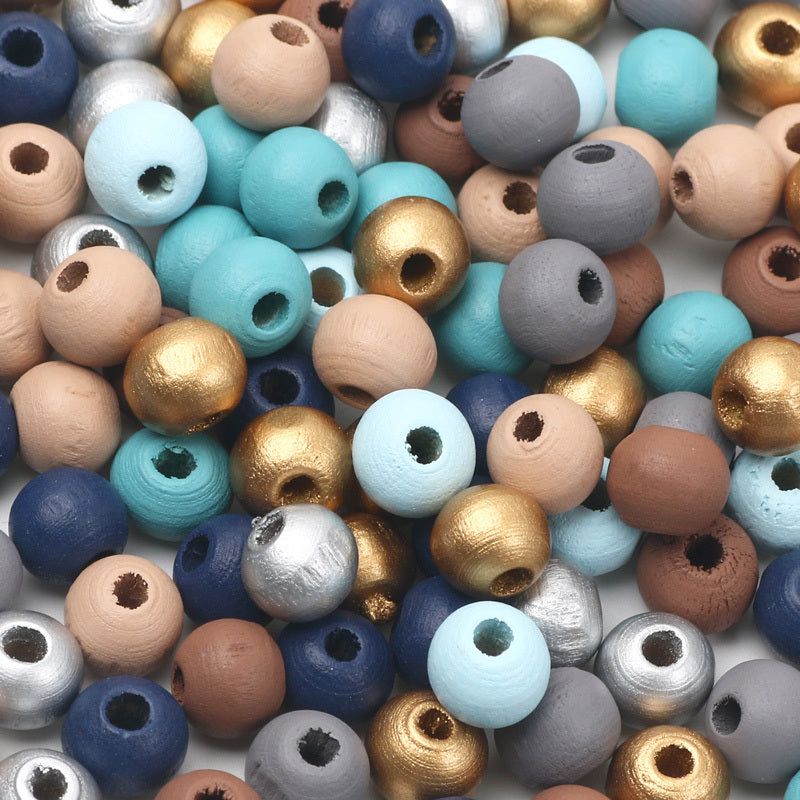 200pcs 6-8mm Mixed Wooden Round Beads DIY Bracelet Necklace