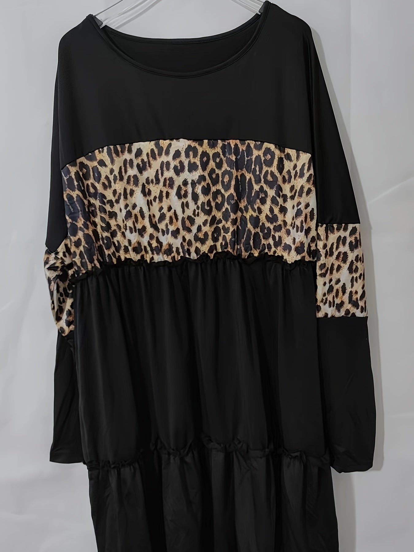  Colorblock Leopard Print Smock Dress