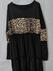  Colorblock Leopard Print Smock Dress