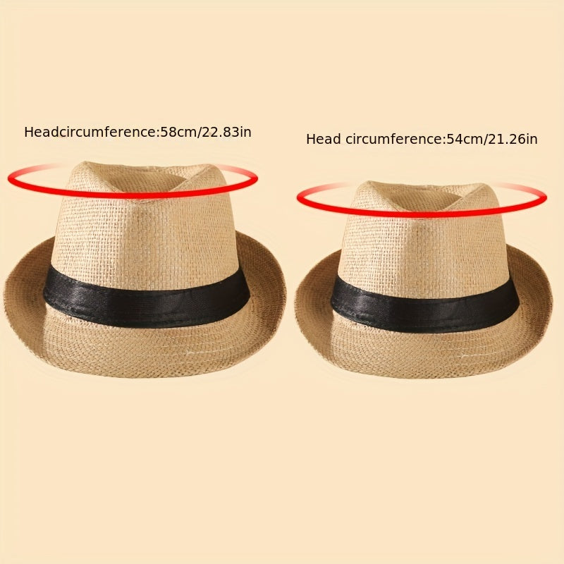 2pcs Straw Woven Belt Top Hat Sunshade Jazz Hat