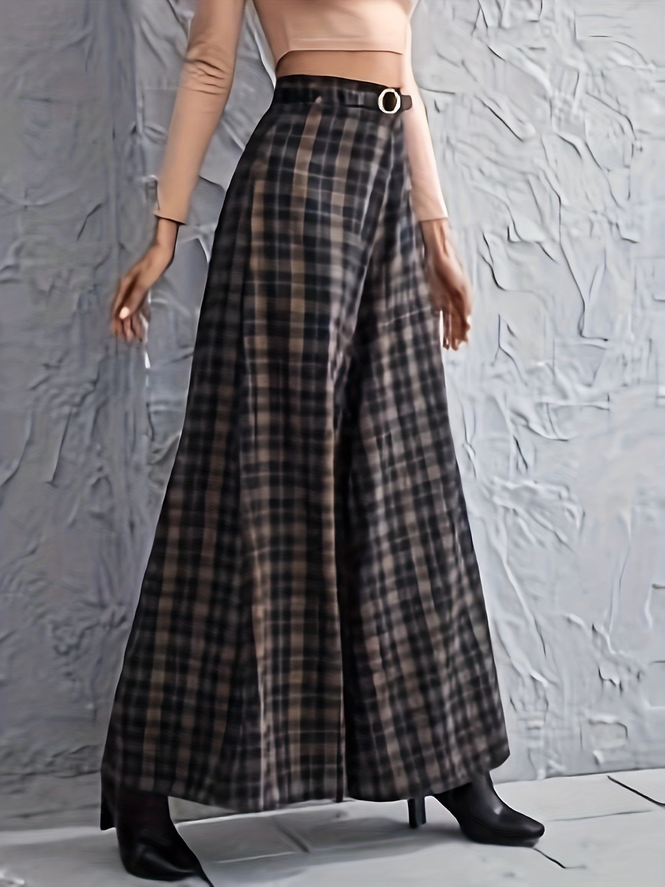  Plaid Wide Leg Trousers High Rise