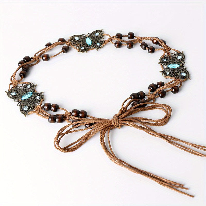 Boho Butterfly Flower Sash Belt Metal Hollow Waistband Vintage Bowknot Girdle