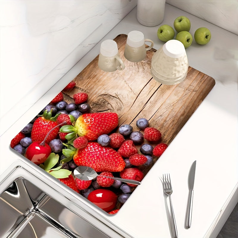 Colorful Square Drying Mat Spoon Print Pattern Absorbent Countertop Pad