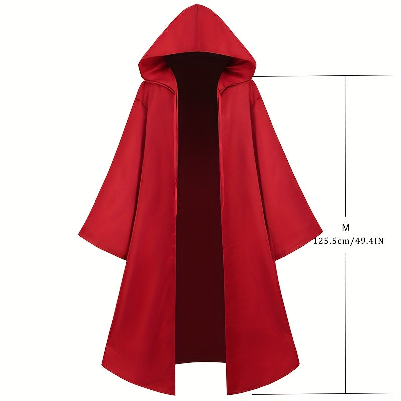 Long Hooded Cape Deep Red Costume cloak Gothic Anime Wizards