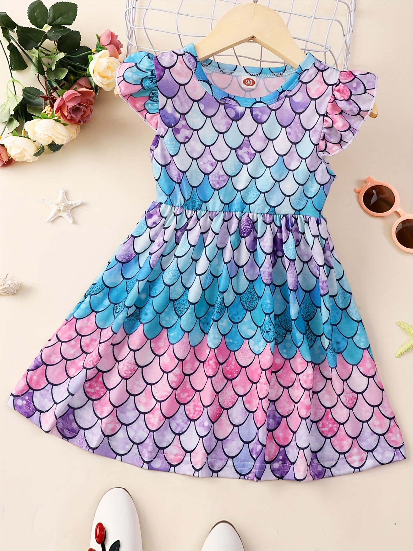 Summer Ruffle Short Sleeve Floral Tropical Dress Toddler Girls