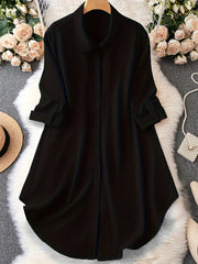  Solid Button Up Shirt Dress