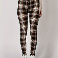  Plaid Print High Rise Stretch Leggings