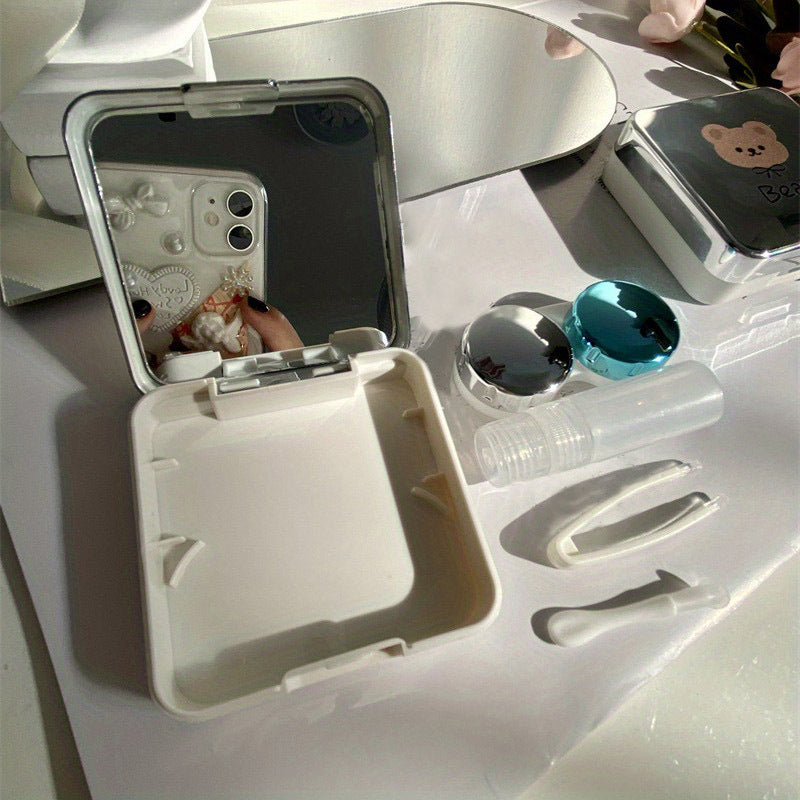 Cartoon Bear Lens Cases Travel Lens Box With Mirror Tweezers Remover Tool