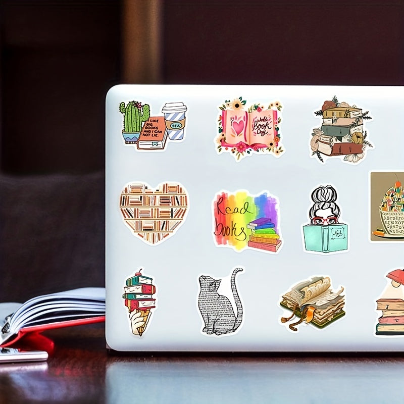 50pcs Unique Book Reading Stickers for Laptops Cars Water Bottles