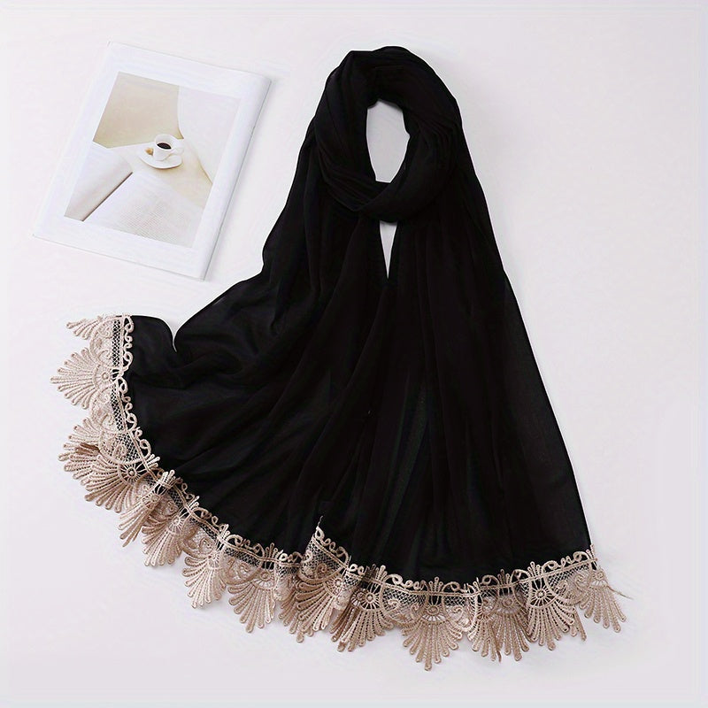 Chiffon Lace Embroidery Scarf Solid Hijab Silk Head Wrap Bandana