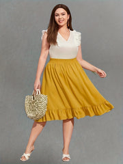  Casual Skirt Women's Plus Solid Ruffle Trim Midi Skirt