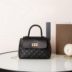 Quilted Plaid Chain Crossbody Bag Portable Handle PU Leather Classic Handbag