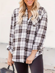  Plaid Print Long Sleeve Blouse