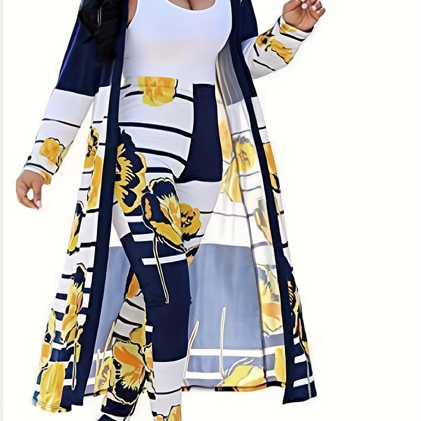 Women's Plus Floral & Stripe Cardigan & Leggings Set