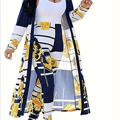 Women's Plus Floral & Stripe Cardigan & Leggings Set
