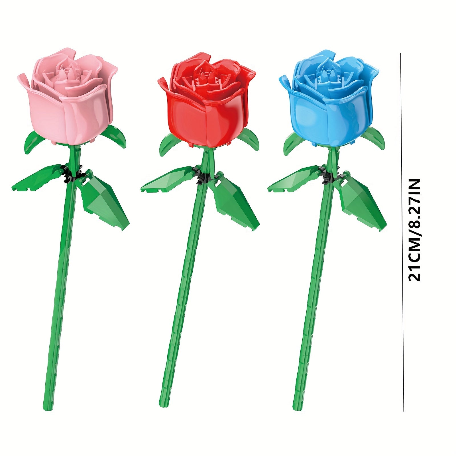 3pcs Roses Flower Building Blocks 3 Colors Bouquet Gift for Girls Kids