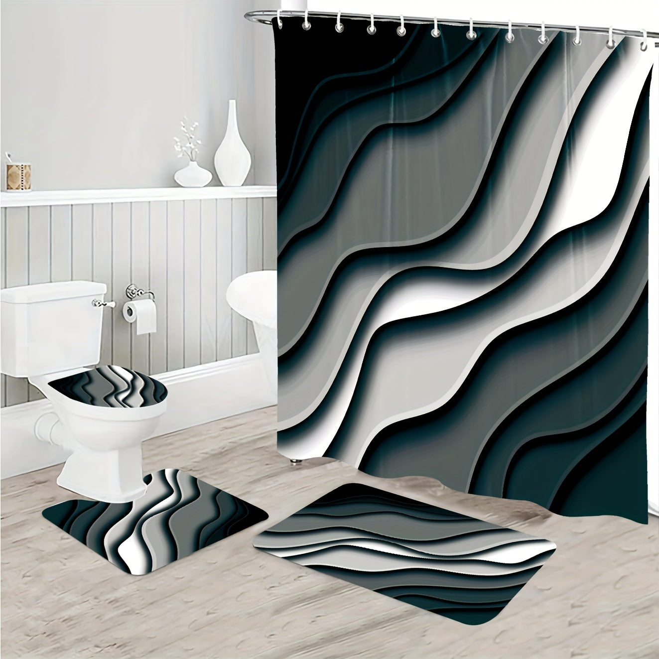 Marble Bathroom Decor Set - Shower Curtain & Non Slip Rug