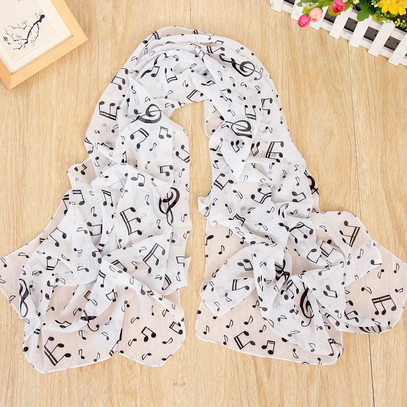 Music Note Chiffon Scarf Solid Gauze Shawl Women