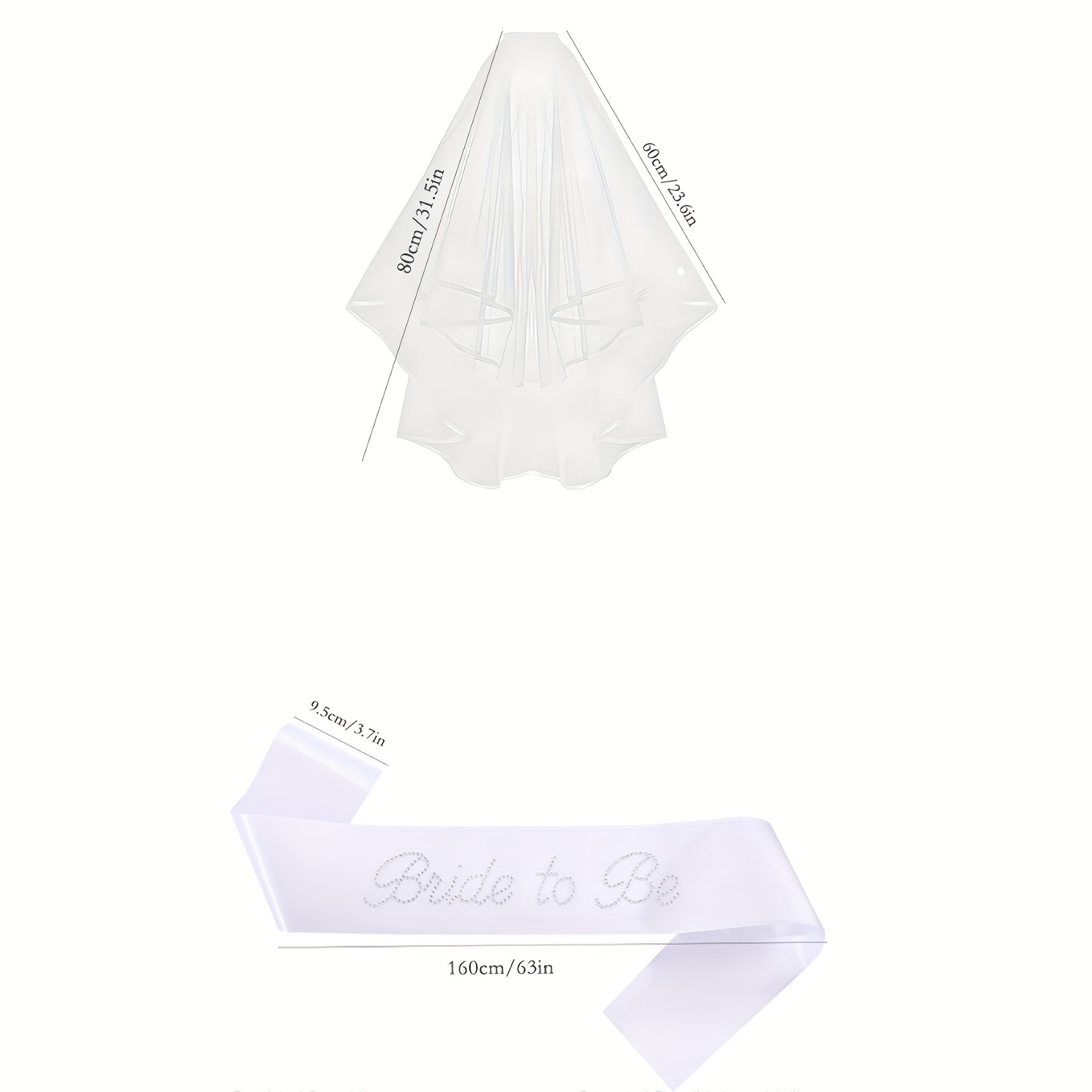 Bridal Veil Set & Bride to Be Sash Wedding Gown w/ Rhinestone Accents