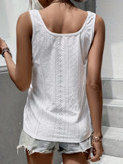  Eyelet Embroidery Tank Top Round Neck Ruched Side