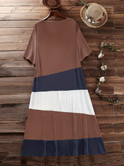  Colorblock Button Up V Neck Tee Dress