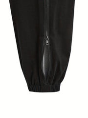  Women's Solid Elastic Zipper Stretch Sweatpants