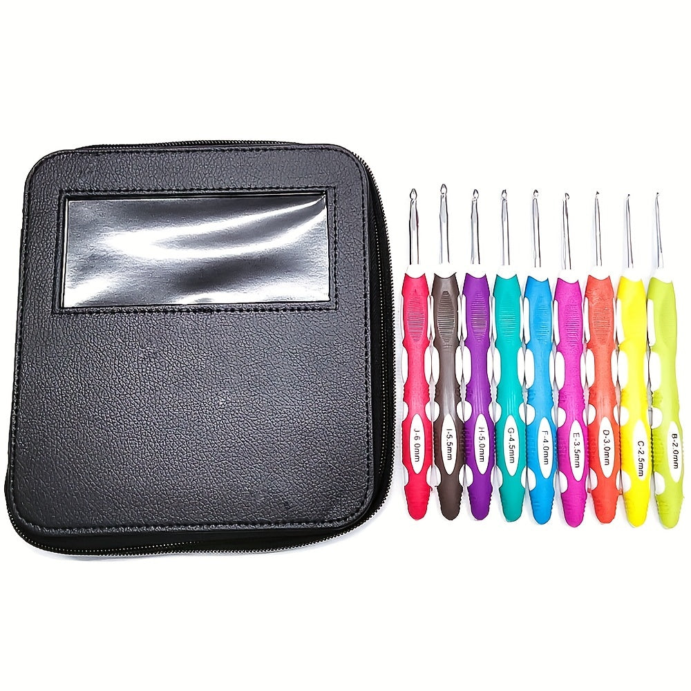 9pcs Aluminum Crochet Knitting Tool Set with Two Handle in PU Package
