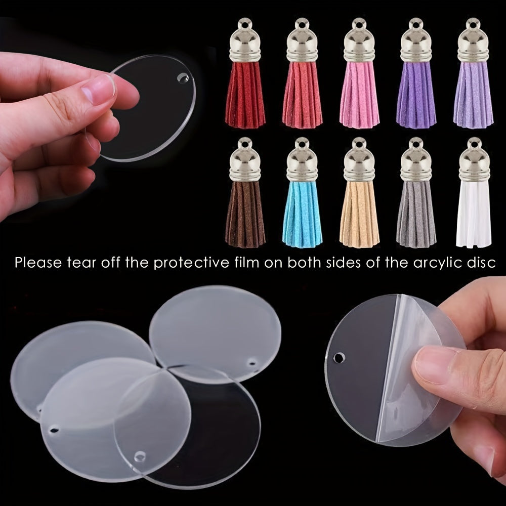 Acrylic Round Tag Tassel Keychain Metal Pendant Key Ring